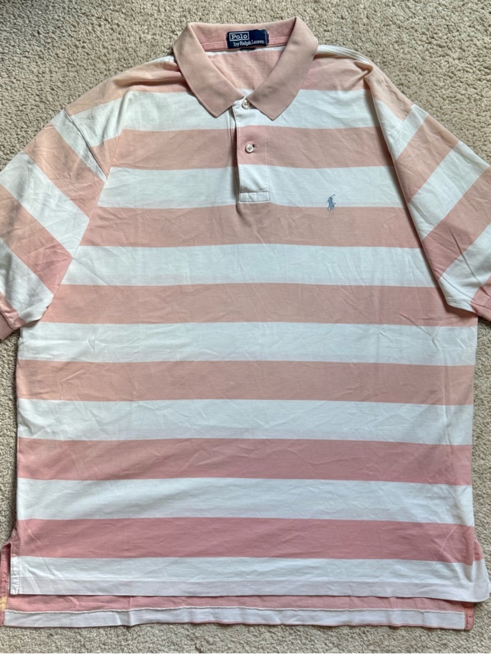 Polo Ralph Lauren salmon white striped polo shirt 2XL short sleeve lightweight
